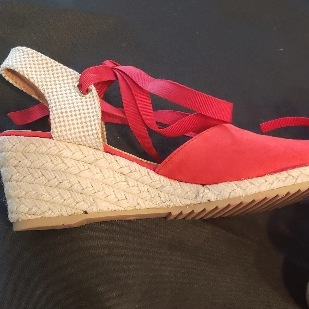 Emella Red suede heeled Esparille sandal